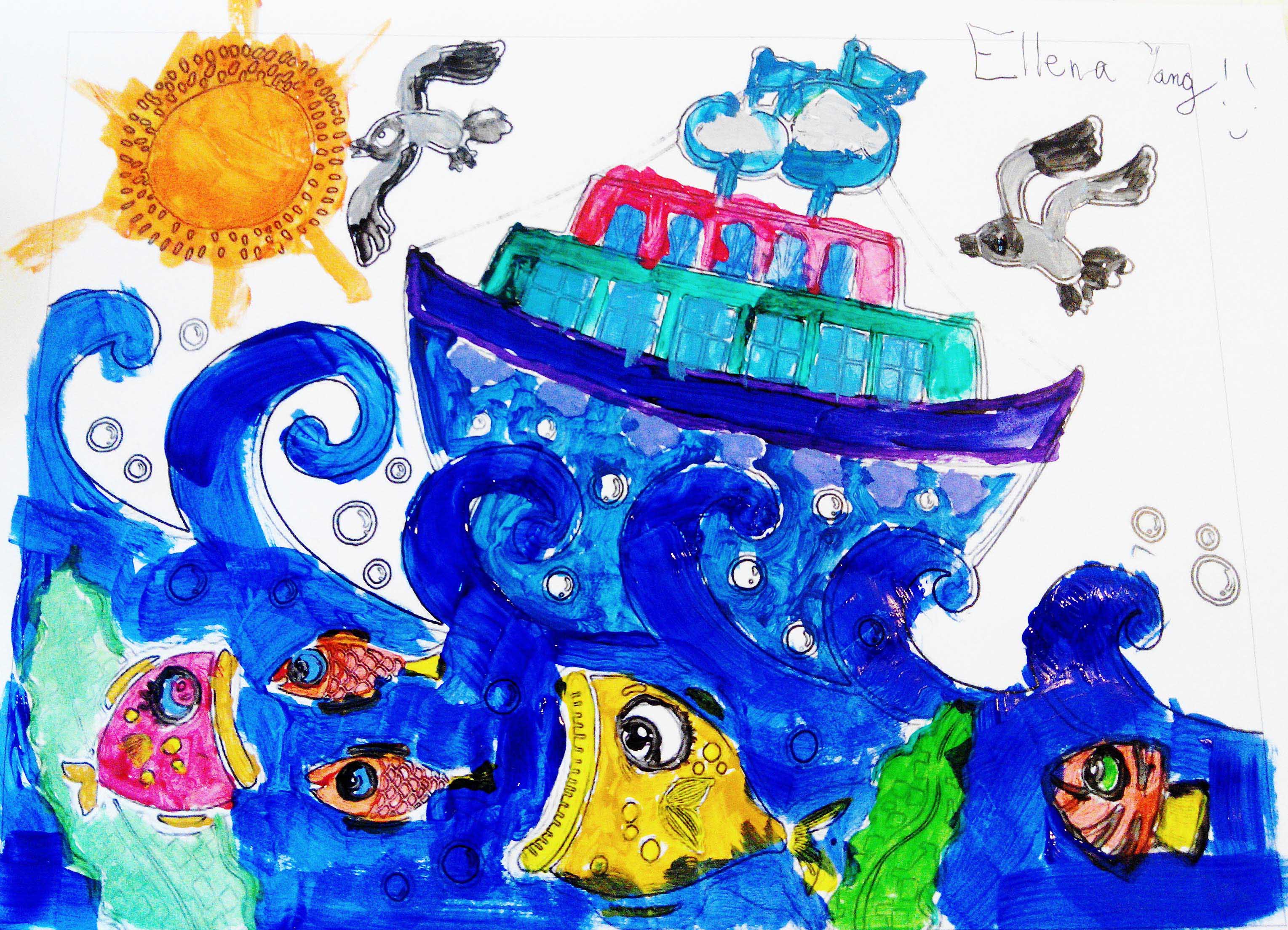 Ellena Yang, 7岁，配色练习，2014年绘画启蒙课堂作品，初学几个月