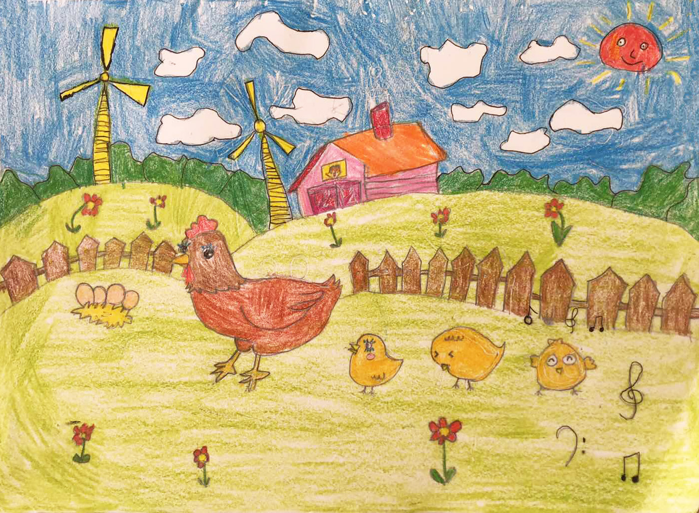 妮妮 Nicole，6岁，2020年线上绘画课 课堂作品，学习绘画第二年
